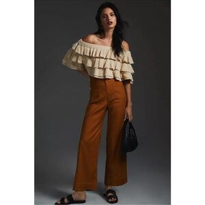 Anthropologie Maeve The Colette Linen crop in bronze sz 31